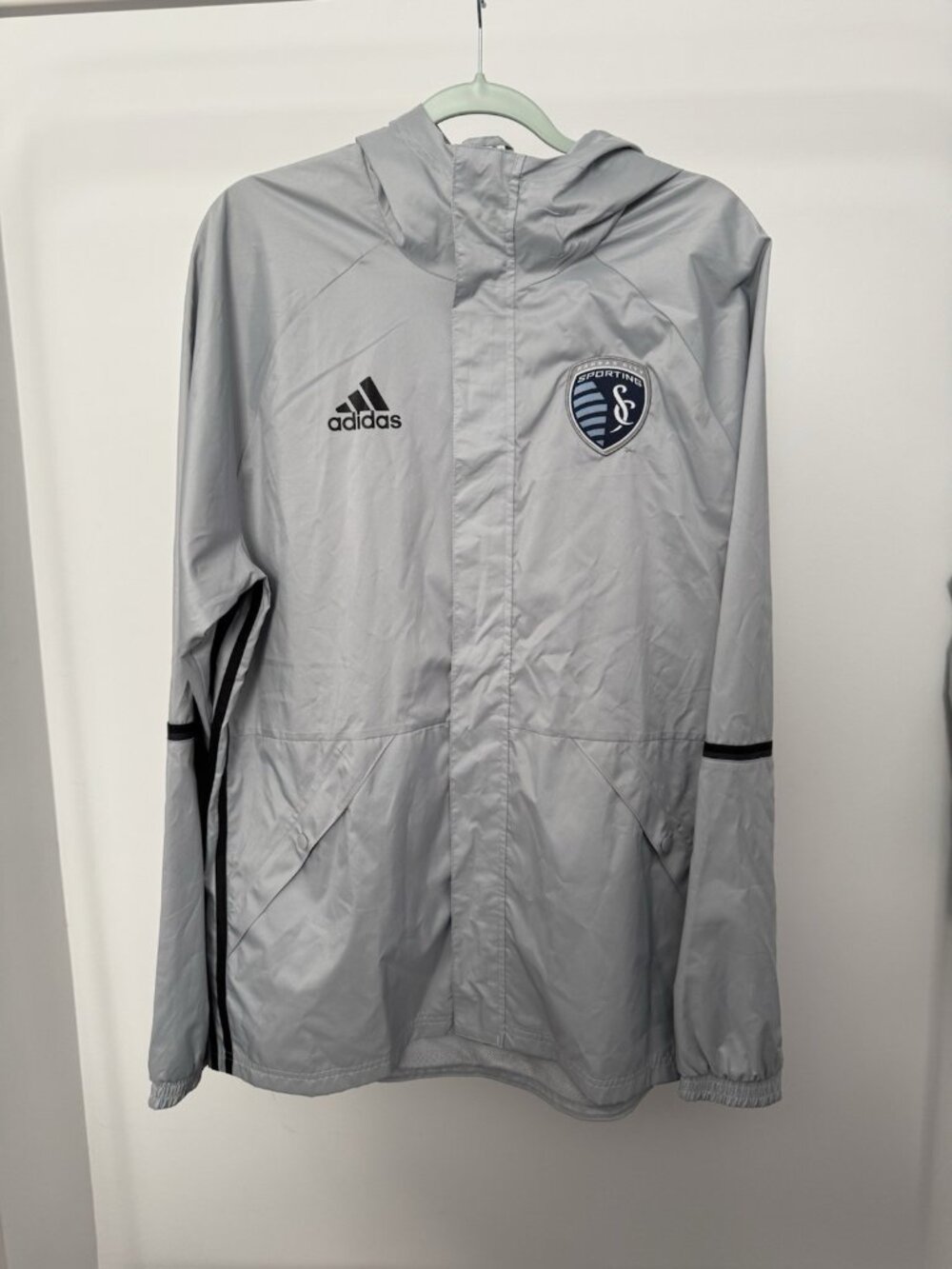 Adidas Sporting KC Jacket Men's XL Gray Wind Rain Resistant MLS